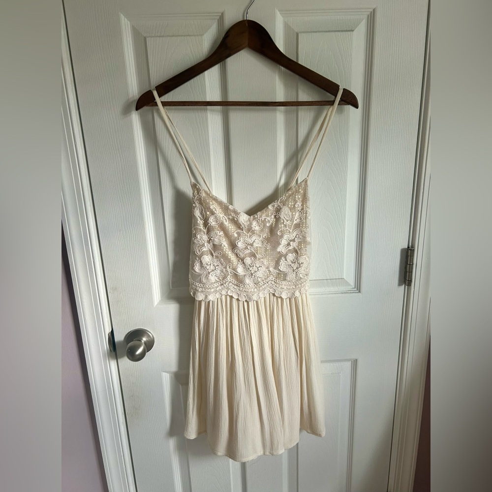 Cream Lace Spaghetti Strap Dress